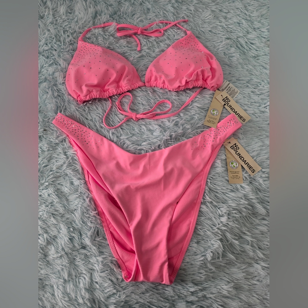 Y2K No Boundaries Hot Pink‎ Rhinestone Bikini Set  XXL Plus
